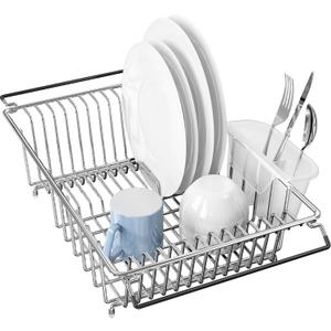 SIMPLE HOUSEWARE Large Over Sink Counter Top Stainless Steel Dish Drainer Drying Rack with Utensil Holder, Chrome