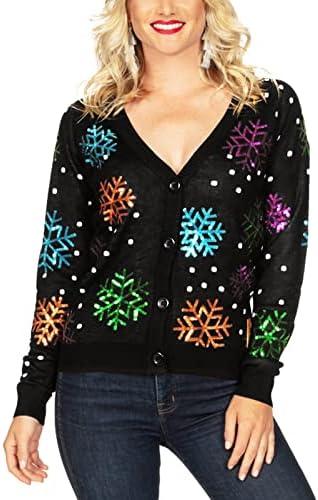 Tipsy Elves Classic Cute Cardigan Ugly Christmas Sweaters for Women with Fun Patterns and Animals XL, Sequin Snowfall (Black)