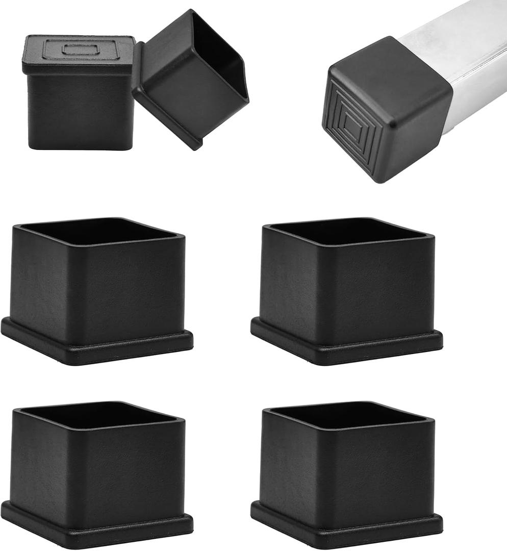EASYEAH 2" (50mm) Square Chair Leg Floor Protectors, Black Rubber Chair Leg Caps, Non-Slip Patio Furniture Feet Cap, PVC Chair Feet Covers for Hardwood Floors, Tables & Patio Furniture, 4pcs