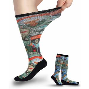 Diabetic Socks for Women & Men Extra Wide, Over The Calf Non Binding Lymphedema Neuropathy Swollen Feet for Women Men (J-adventure-1pair) XL