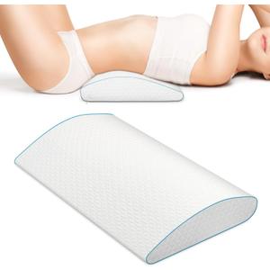 Lumbar Support Pillow - Orthopedic Sleeping Aid for Back Pain Relief & Spinal Alignment, Highly Elastic Sponge, 23.6x11.8x3.15 (White/Blue)