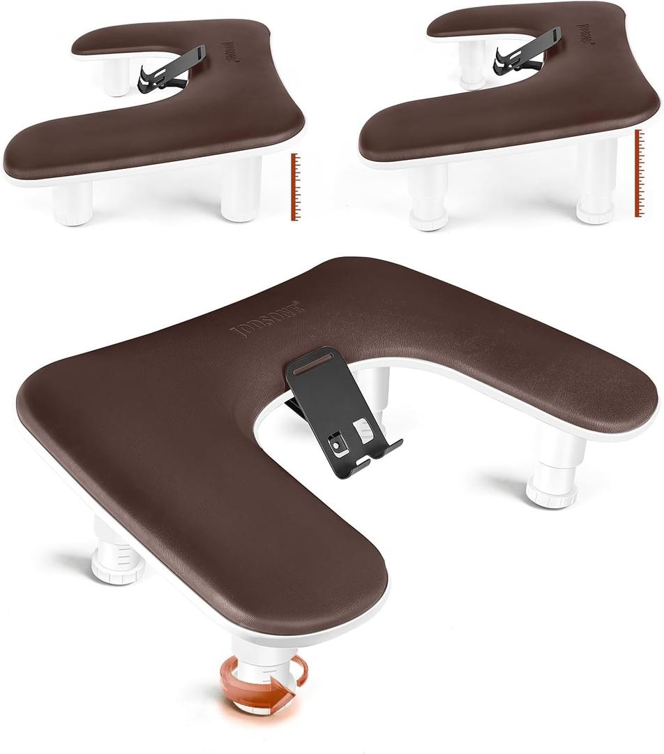 JODSONE U-Shaped Brown Arm Rest for Nails Tech with Rotating 360Built-In Phone Holder and Adjustable Nail Arm Rest Detachable Manicure Hand Rest for Salon Design