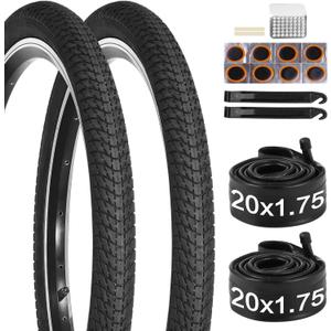 20 inch Bike Tire, 2 Pack 20x1.75 Bike Tires and 20x1.5-1.75 Bike Tubes with Bike Tire Levers, 20x1.75 Bicycle Tire Portable MTB Tires BMX Rubber Tire for Mountain Path Muddy Trail