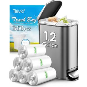 Teivio 1.2 Gallon 360 Counts Trash Bags Garbage Bags, Bathroom Trash Can Bin Liners, Small Plastic Bags for Home Office Kitchen Kitchen (Clear)