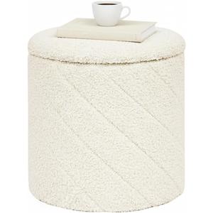 B FSOBEIIALEO Ottoman with Stroage, Boucle Round Storage Ottoman with Tray, Foot Rest Stool for Dorm Room, Living Room White, 12.99"x12.99"x13.78"