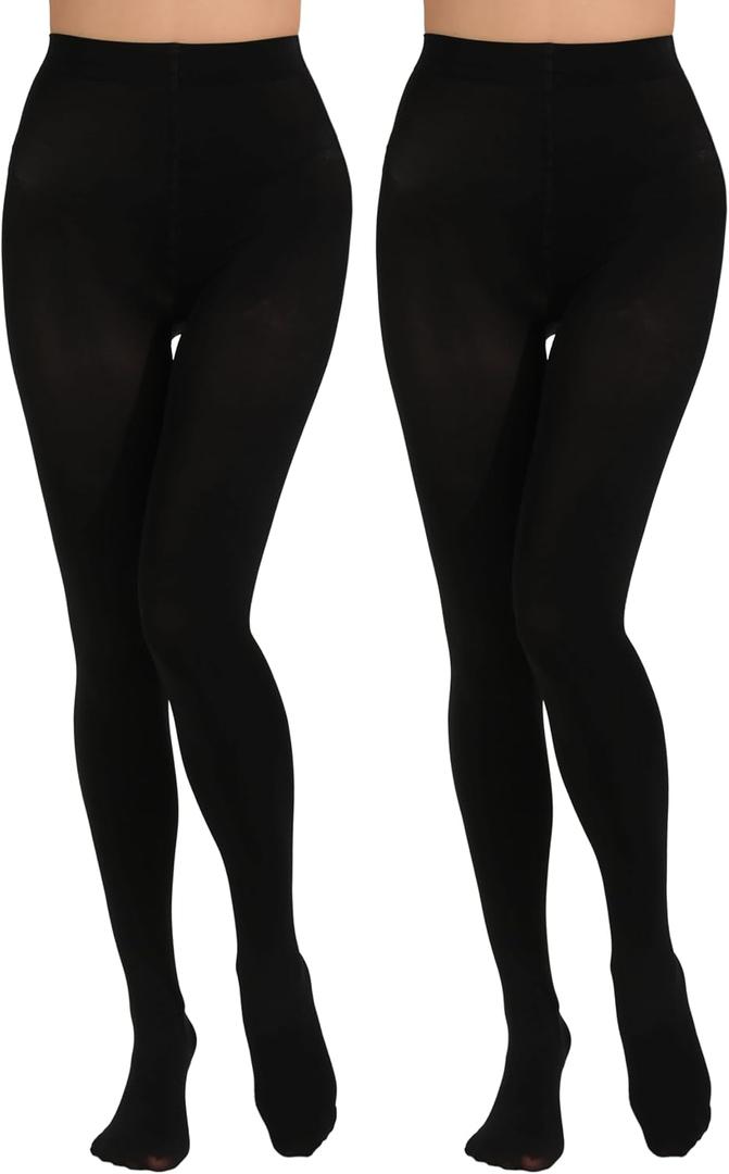 Paralinda 2 Pairs Women's Solid Color Tights 80D, Soft Opaque Microfiber Tights (Black, L/XL)