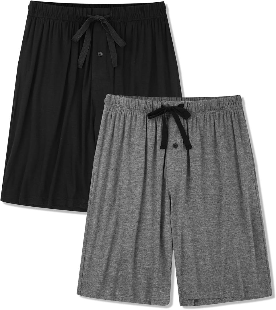BAMBOO COOL Men's Pajama bottoms Lounge Sleep Shorts Soft Comfortable Breathable Pajamas Shorts with Pockets 2 Pack (Black, XXL)