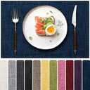Blue Forest Placemats Set of 6, Dual-Layered Thickened Faux Linen Cloth Place Mats Heat Resistant Machine Washable Wrinkle Free Table Mats Indoor/Outdoor (Navy Blue)