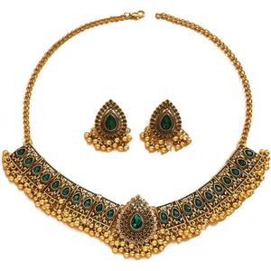 Indian Wedding Bridal Traditional Bohemian Jewellery Set for Women Girls Antique Oxidized Ethnic Party Prom Wear Statement Necklace Earring Tassel Bollywood Choker Punk Crystal Fashion Gift for Bride
