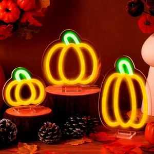 Retisee 3 Pcs Thanksgiving Neon Sign LED Pumpkin Lights Dimmable Pumpkin Neon Signs Battery Operated for Home Wall Window Harvest Celebrate Party Holiday Decor Gift