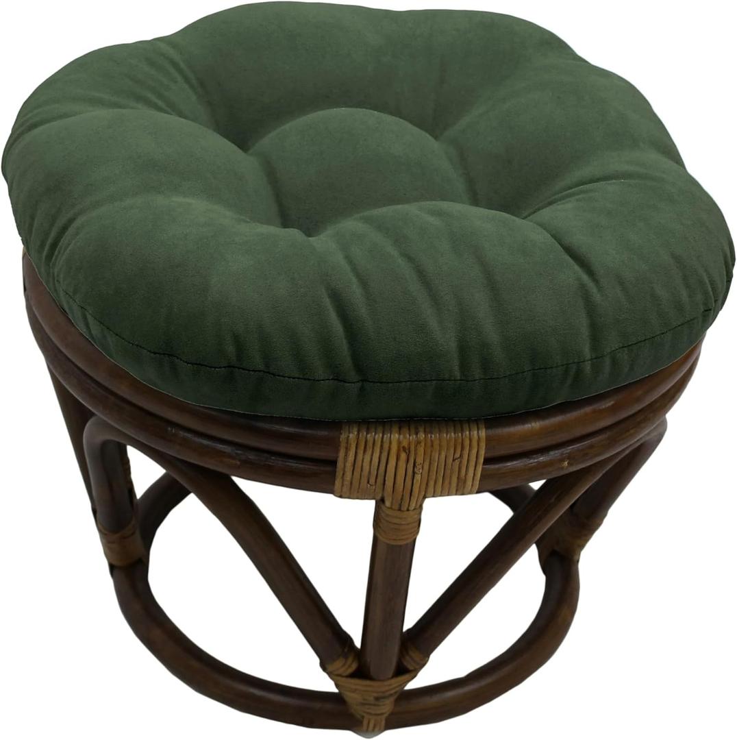Blazing Needles Solid Microsuede Tufted Round Footstool Cushion, 18", Hunter Green