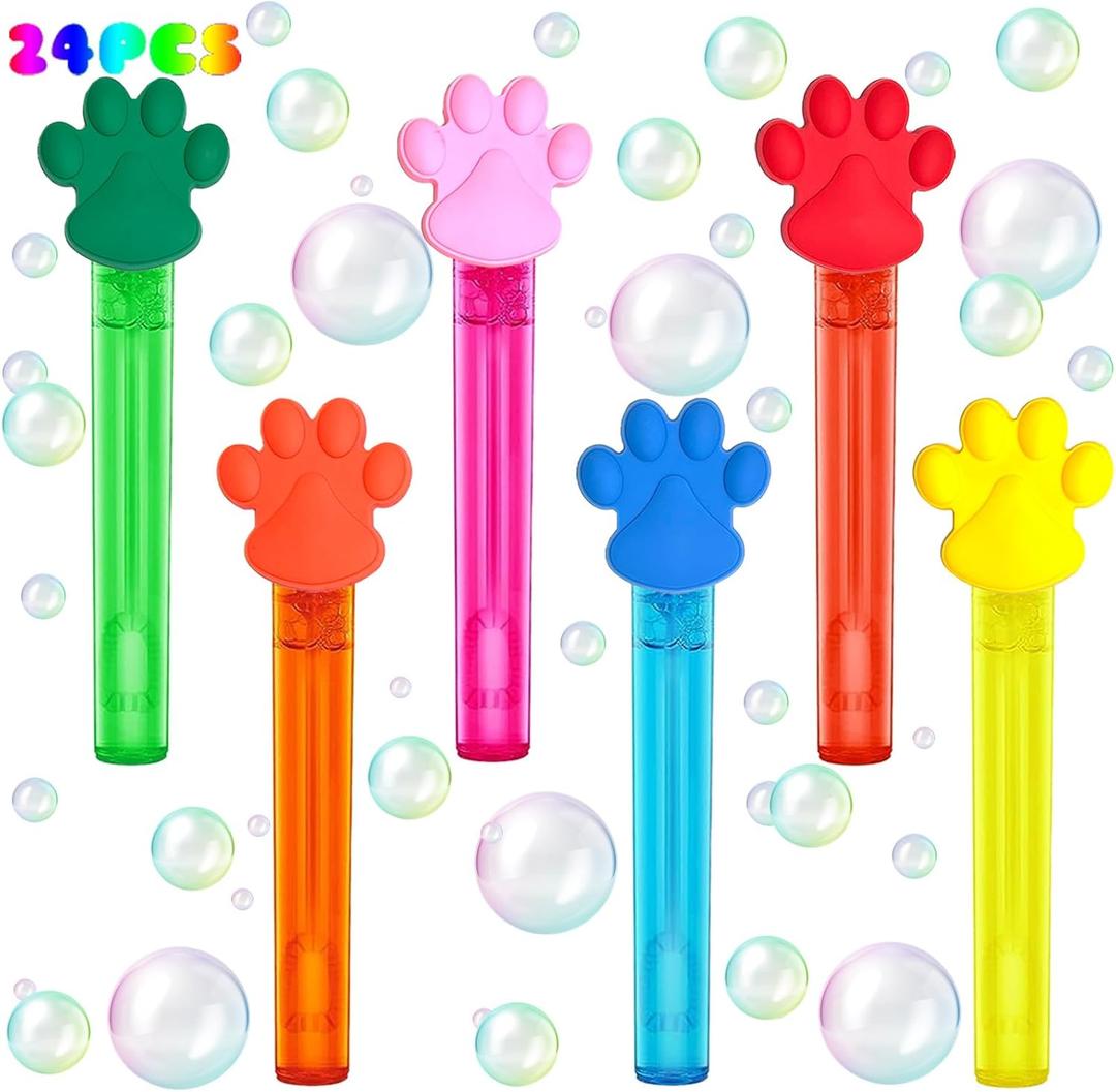 uoyoi Paw Party Favors,24Pcs Paw Print Bubble Wands for Kids,Cute Bubble Wand for Pet Dog Puppy Cat Birthday Party Supplies,Classroom Prizes Pinata Goodie Bag Stuffers Gifts