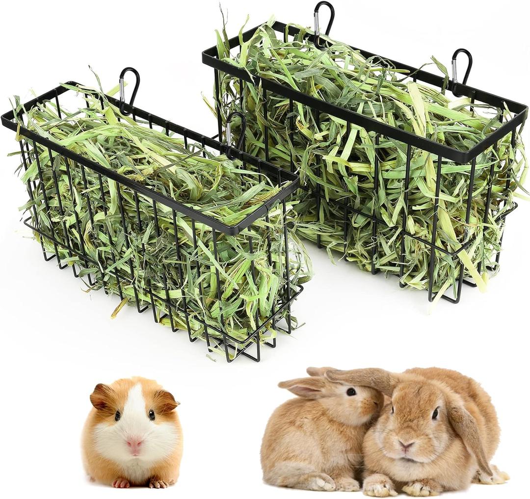2PCS Rabbit & Guinea Pig Hay Rack with Heavy Duty Metal Frame - Pet Grass Feeder for Small Animals
