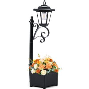 2 Pack Solar Floor Lamps with Planter (2-in-1 Design), 29.5" Outdoor LED Garden Lights - IP44 Waterproof, Warm White Auto-On at Dusk, Easy Install for Lawn, Patio, Porch, Yard & Pathway Decor