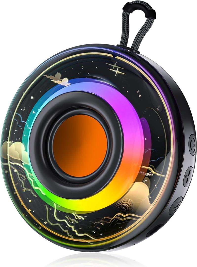 Portable Bluetooth Speaker, Shower Speaker with RGB Lights, HiFi Audio, IPX7 Waterproof, Bluetooth 5.4, Extended Playtime, TF Card Support, Wireless Speakers for Home, Party, Camping, Beach, Travel (Black)