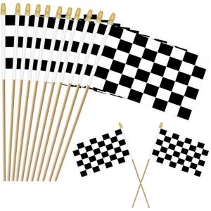 20Pack 8×12 Inch Black and White Checkered Racing Flags Small Race Car Flags on Stick Mini Handheld Flag Outdoor Decorations