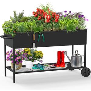 51  26  32 Inches Raised Garden Bed with Legs/Storage Shelf, Mobile Planter Box for Outdoor Plants, Elevated Garden Bed for Backyard, Balcony, Black (51  26  31.5 In)