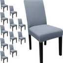 JQinHome Dining Room Chair Covers Set of 12, High Stretch Chair Slipcover Removable Washable Chair Seat Protector Cover for Home Party Hotel Wedding Ceremony (Light Grey)