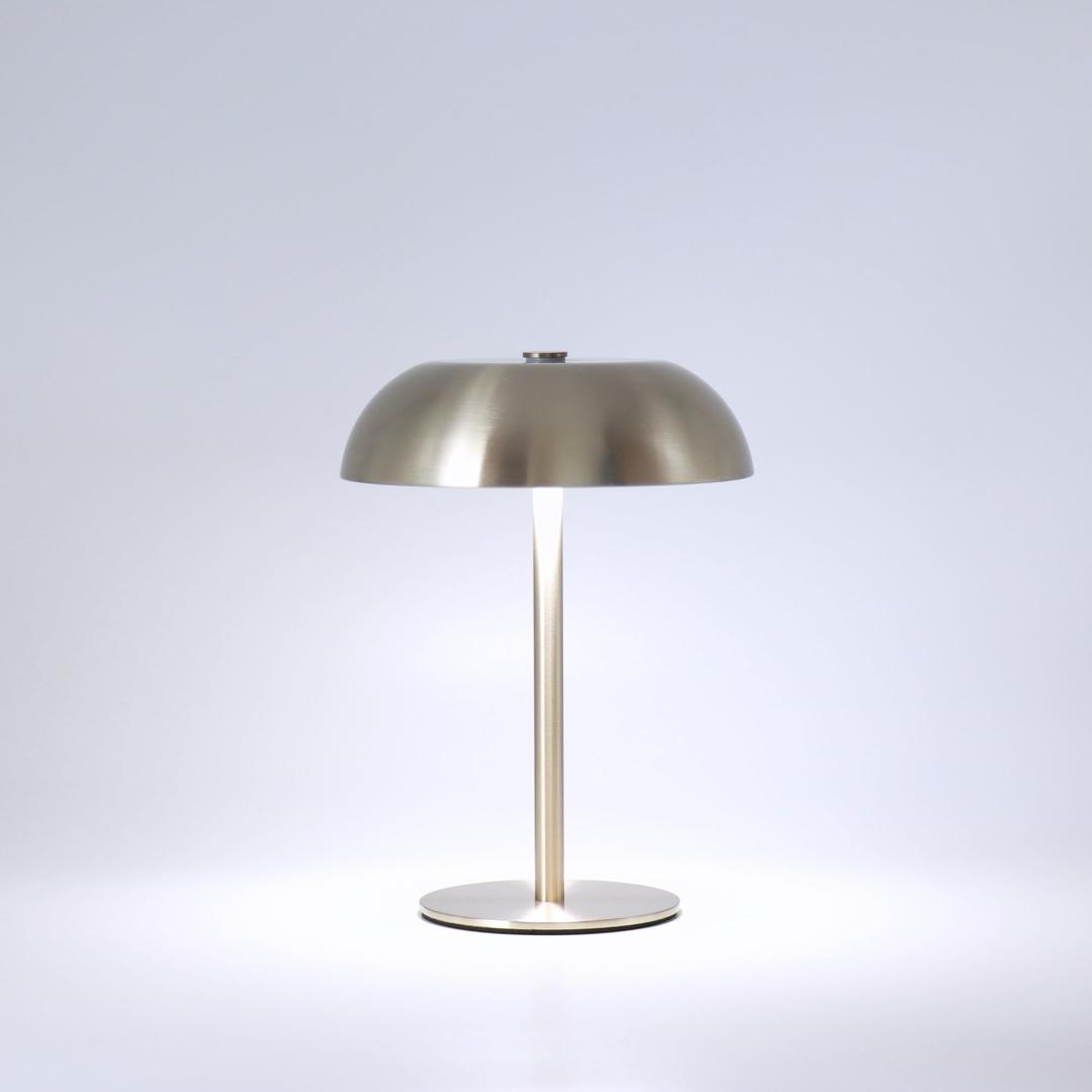 Portable LED Mushroom Table Lamp, 8.46'' Metal Small Cordless Desk Night Light with 5200mAh Rechargeable Battery, Stepless Dimming Lamp with 3 Colors for Bedroom/Bar/Coffee Shop (Silver)