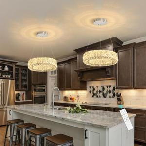 Modern Chandelier for Dining Room Dimmable LED Pendant Lights for Kitchen Island Lighting Silver Ring Crystal Chandeliers for Bedroom Entrance Living Room, Ring 12"