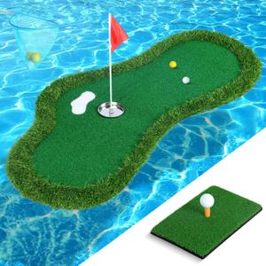 Floating Golf Green for Pool, Floating Putting Green for Pool, Lake with Ball Retriever & Anti-Drift Ropes, Golf Chipping Mat Set for Golfers to Compete and Improve Their Skills in Outdoor