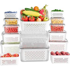 KEMETHY 10 Pack Fruit Storage Containers for Fridge with Removable Colanders - Food Storage Containers with Lids, BPA-Free Produce Containers Keep Fruits, Vegetables, Berry, Meat Fresh Longer