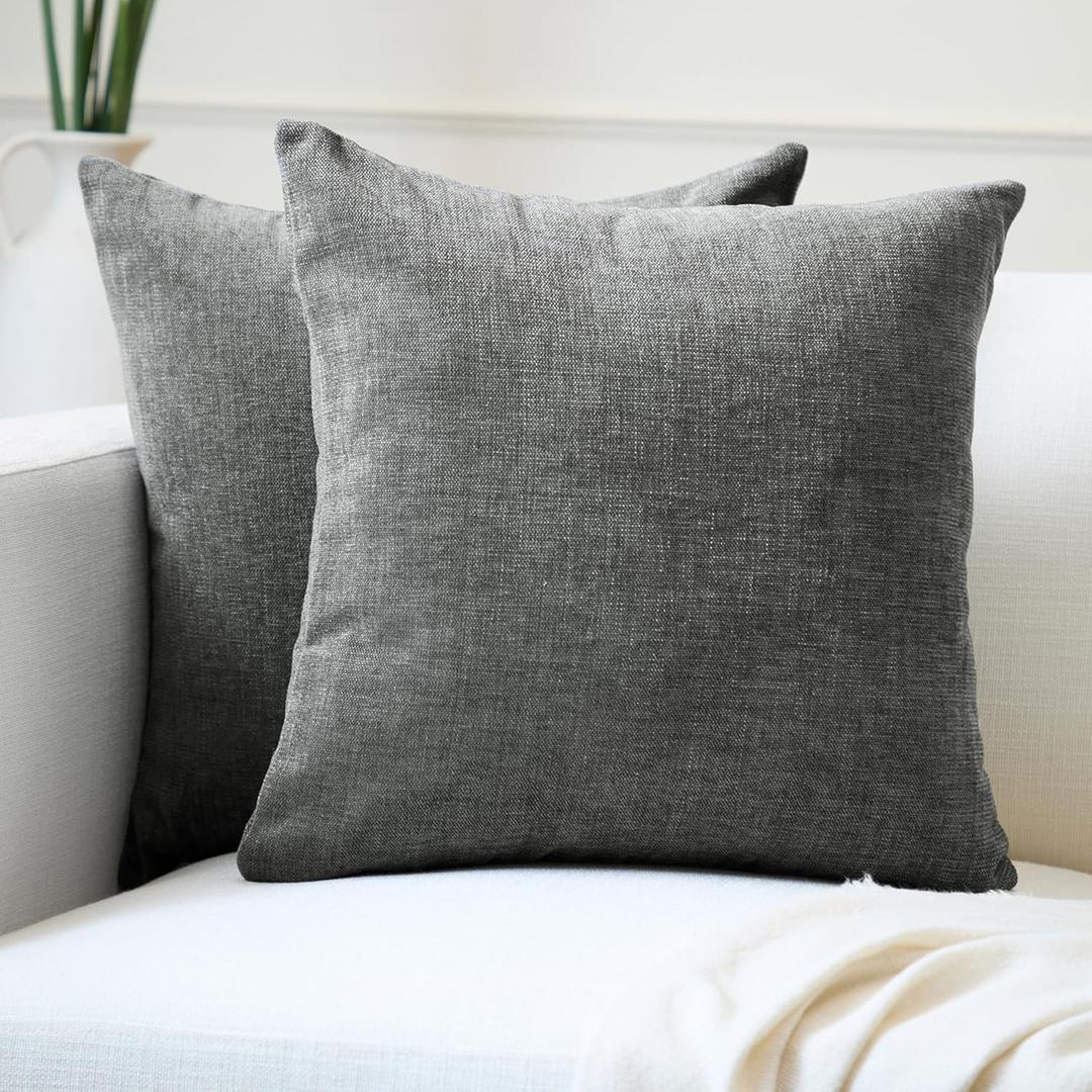 Encasa XO Thick Chenille Throw Pillow Covers Set of 2 | Grey - (24"x24") (60x60 cm) | Decorative Accent Square Throw Pillow Cases For Couch, Home Decor, Sofa