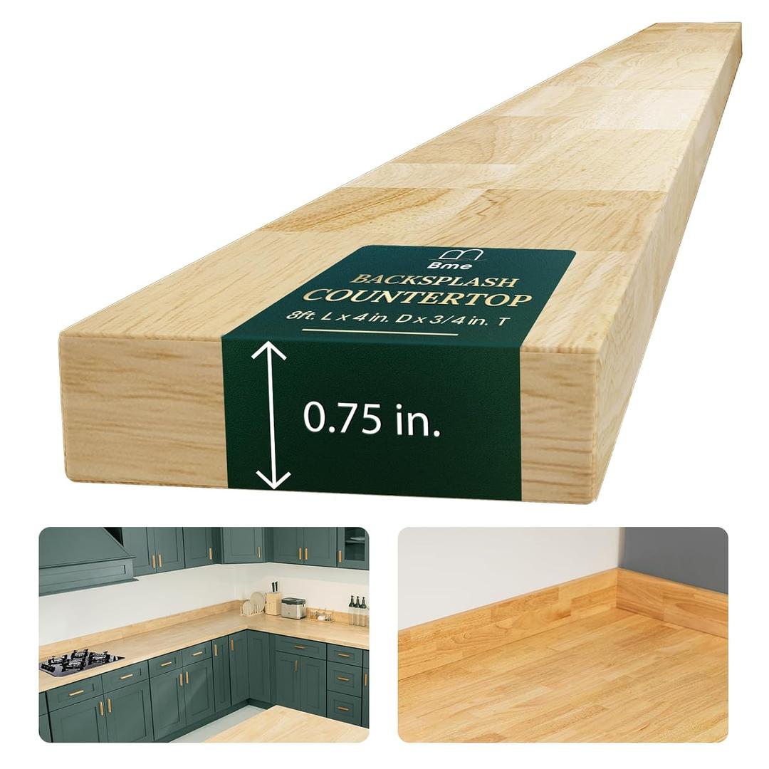 Bme Hevea Solid Wood Butcher Block Countertop, Wood Table Top, Butcher Block Desk Table Top for DIY Kitchen Island, Washer Dryer, or Workstation  Unfinished - 96" L x 4" W x 0.75" Th