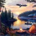 500 Piece Jigsaw Puzzle for Adults  Peaceful Lake Sunset with Eagles and Campfire | Nature Landscape | Relaxing 500 Piece Puzzles for Adults & Great Puzzle for Family Time or Display (20.5" x 15")