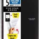 Five Star Spiral Notebook + Study App, 5 Subject, College Ruled Paper, 8-1/2" x 11", 200 Sheets, Fights Ink Bleed, Water Resistant Cover, Black (72081)