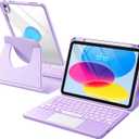 Harvopu for iPad 10th/11th Generation A16 Case with Keyboard, 360 Rotation Detachable Cover with Pencil Holder, Multi-Touch Trackpad, 7 Colors Backlit Keyboard for iPad (A16)/10th Gen (Light Purple)