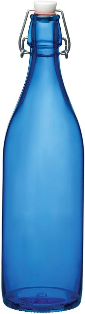 Bormioli Rocco Giara Beverage Bottle with Clamp Lid, 33.75 oz - Leakproof Glass Container for Homemade Juices & Dressings - Stylish Drinkware Storage for Kitchen/Restaurant - Made in Italy (Blue)