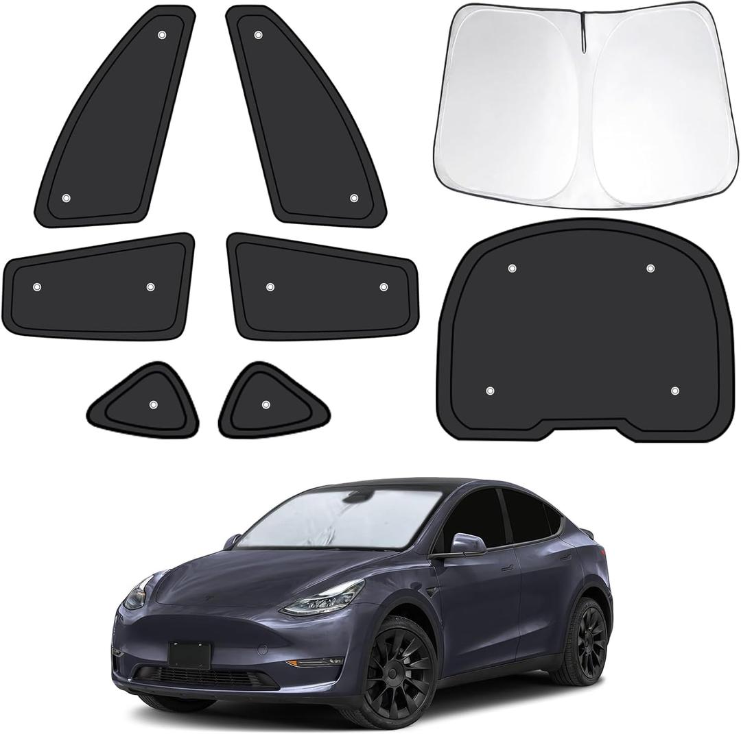 8pcs Car Side Window Shades for T*esla Model Y 2025 2026 |Suction Cup No Falling| Full Car Window Covers for Privacy, Sunshades for Tesla Front Rear Windshield Side Windows