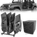 YZONA Door Storage Hanger Brackets Holder with Dust Cover Sliding Rack Bracket Compatible with 1987-2025 Jeep Gladiator JT & Wrangler JK JKU JL JLU TJ YJ Removable Stand Cart for 2/4 Door (Black)