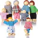 Wooden Doll House People of 8 Figures, Dolls Family Set for Girls Toddler Kids Dollhouse Accessories Toy