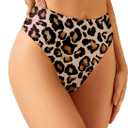 Zmart Women High Waist Thong Bikini Bottoms High Cut Swimsuit Bathing Suit Cheeky Brazilian Swimwear Bottom, Leopard Large