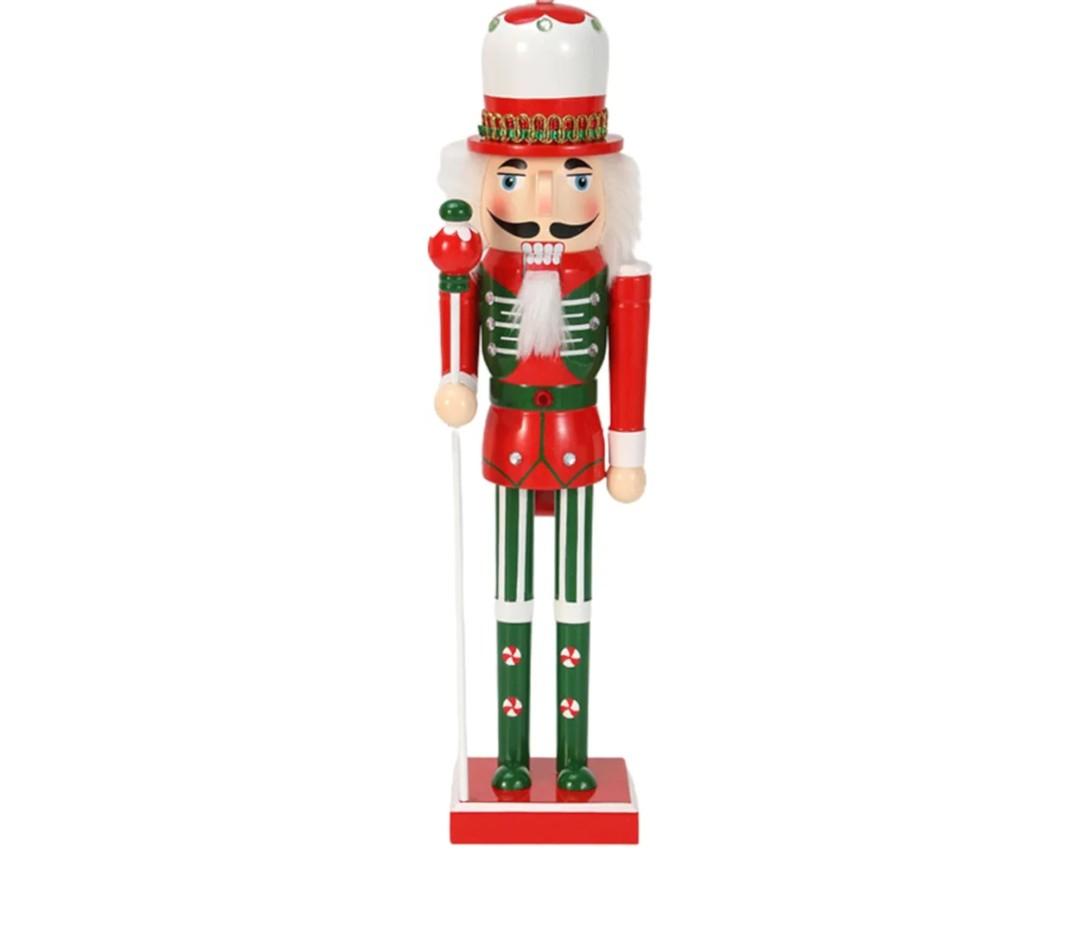 MOMOJIA Wooded Nutcracker, 38cm Christmas Nutcrackers Hand Painted Wooden King Standing Soldier Puppet Handcraft Party Home Offices Decorations