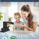 Cobbe Waterfall Bathroom Faucets 3 Hole, Matte Black Bathroom Sink Faucet Square 4 Inch Centerset with Pop-Up Drain, 2 Handle and 2 Supply Hoses, Lead-Free Stainless Steel for Vanity Sink Rv