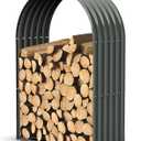A ANLEOLIFE Galvanized Steel Firewood Storage Shed Outdoor Corrugated Metal Log Rack, Heavy Duty Log holder Lumber Storage Stand -Arch Gray
