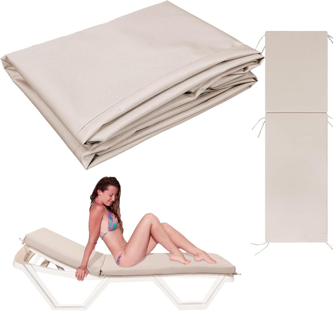 1 Pcs Waterproof Chaise Lounge Cushion Cover Outdoor (Not Includes Cushion) 72 x 21 x 3 Inch Chair Replacement Cover Chaise Slipcover with Zipper Ties for Patio Pool (Beige)