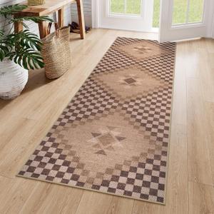 LIVEBOX Washable Easy Jute Rug Runners 2x6 for Entryway, Non Skid Kitchen Runner Rugs for Indoor Outdoor Entrance, Checkered Brown Hallway Rug Runner for Laundry Room Bedroom (Terracotta)