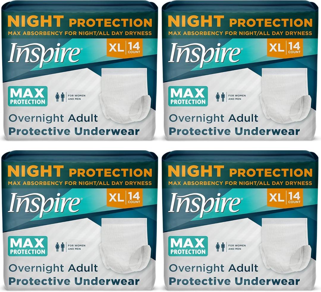 Inspire Adult Diapers Women or Men - MAX Absorbency | Our Most Absorbent and Dry, Incontinence Underwear for Women or Men | Leak Proof Diaper Overnight or Daytime for Heavy (XL (56 Count))