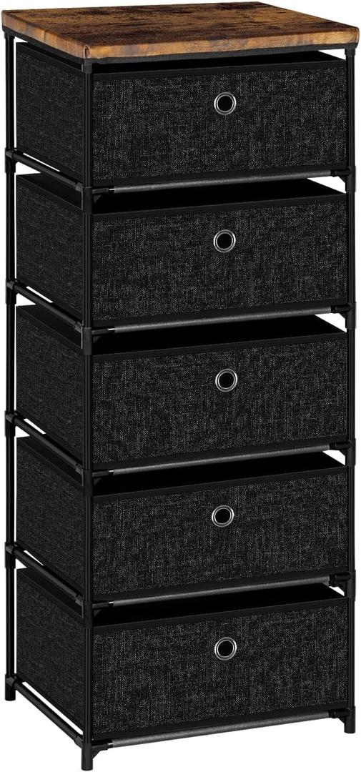 Nightstand with 5 Drawers, Clothes Storage Organizer, Small Fabric Dresser for Bedroom, Closet, Entryway, Hallway, Nursery, Dorm (Black)