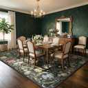 Washable Floral Area Rug 6x9 for Bedroom, Vintage Farmhouse Botanical Rug, Non Slip Low Pile Thin Floor Carpet Large Area Rug, Soft Decorative Rug for Living Room Dining Room Home Office Black Green