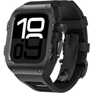 316L Stainless Steel Case with Band for Apple Watch Ultra 3/2/1 49mm, Series 11/10 46mm, Luxury Rugged Military Protective Metal Cover Tactical Heavy Duty Protection Strap (Black)