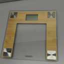 Taylor Digital Bathroom Body Weight Scale, Bathroom Scale with Durable Glass Platform, 400 lb Capacity, Natural Bamboo and Spun Stainless Steel Accents