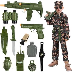 BLmukce Army Costume for Boys, Boys Military Army Pretend Play Set, Halloween Gifts Military Soldier Costume for Kids 3-5 5-8 8-10 (L(9-12 Yrs, 51.18"-61.02"))
