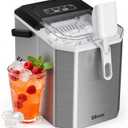 Silonn Ice Maker Countertop, Stainless Steel Portable Ice Machine with Carry Handle, Self-Cleaning Ice Makers with Basket and Scoop, 9 Cubes in 6 Mins, 26 lbs per Day (Silvery)