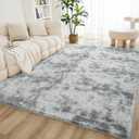 Litanika 3x5 Shag Area Rug for Living Room Bedroom, Tie-Dyed Light Grey High Pile Soft Plush Shaggy Furry Bedside Playroom Dorm Carpet, Non-Slip, Non-Shedding Modern Indoor Floor Rug