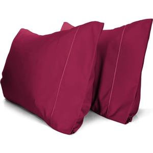 LuxClub Collection Pillowcases 2 Pack - Eco Friendly Wrinkle Free Cooling Pillow Cases with Satin Trim - Machine Washable Hotel Bedding Silky Soft - Burgundy King 36 x 20